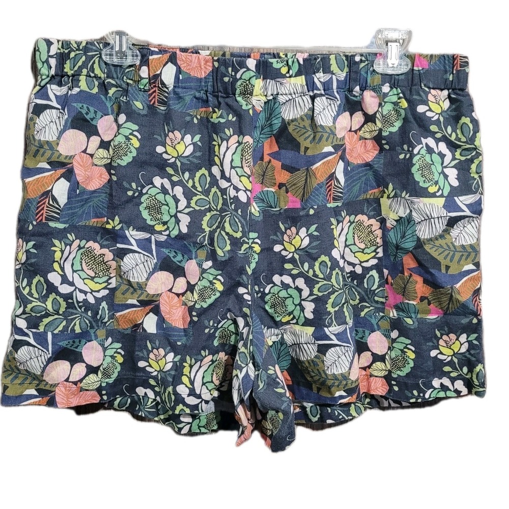 Johnny Was Patricia Easy Short XXL Boho Floral 100% Linen Elastic Waist NO BELT